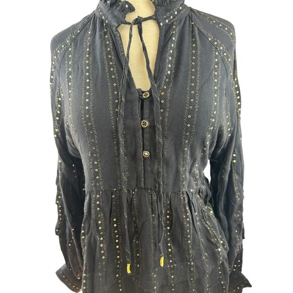 by Anthropologie Quinn Sequined Tunic Blouse Shimmer Small Witchy Whimsigoth - Picture 4 of 16